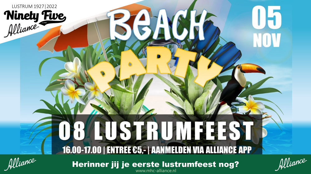 O8 Beach Party Lustrumfeest op 5 november (en borrel ouders) Nieuws afbeelding