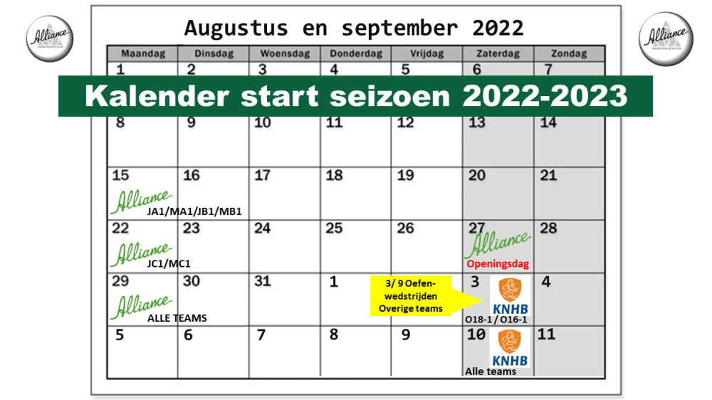 Startdata trainingen en competitie nieuwe seizoen 2022-2023 Nieuws afbeelding